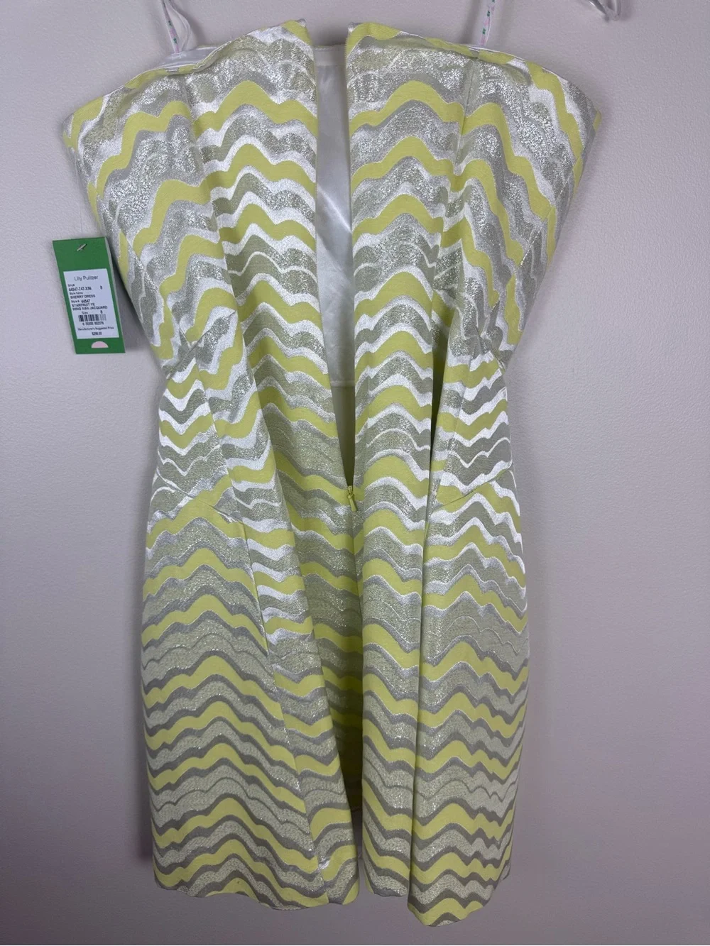 LILLY PULITZER Strapless Yellow and Silver Sherry Dress NWT - Picture 13 of 14